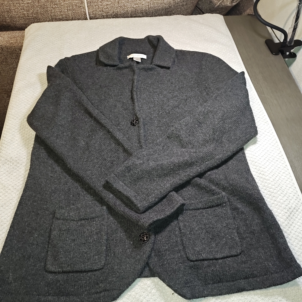 Christopher & Banks Woman large Size ,Grey Sweater ,Front Pockets ,Button Down